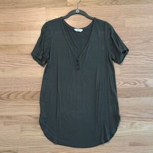 Olive Ribbed Short Sleeve Button Detail Maternity Top